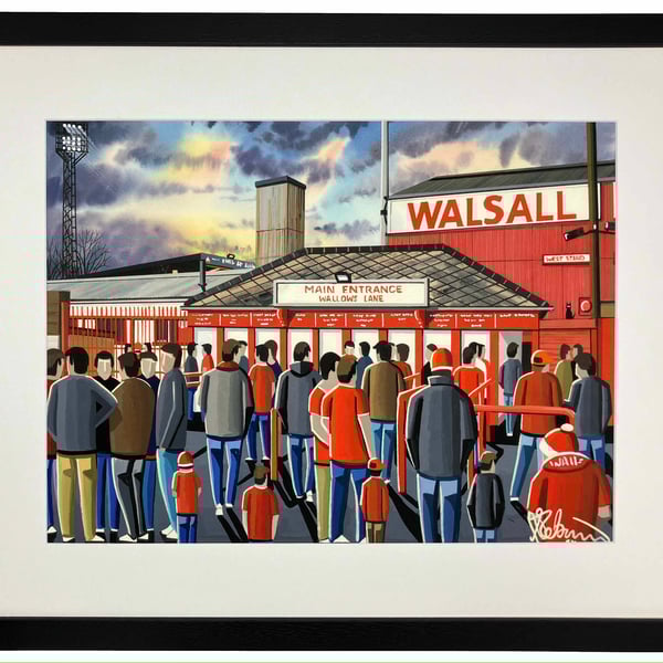 Walsall, Retro Fellows Park. Framed Football Art Print. 20" x 16" Frame Size