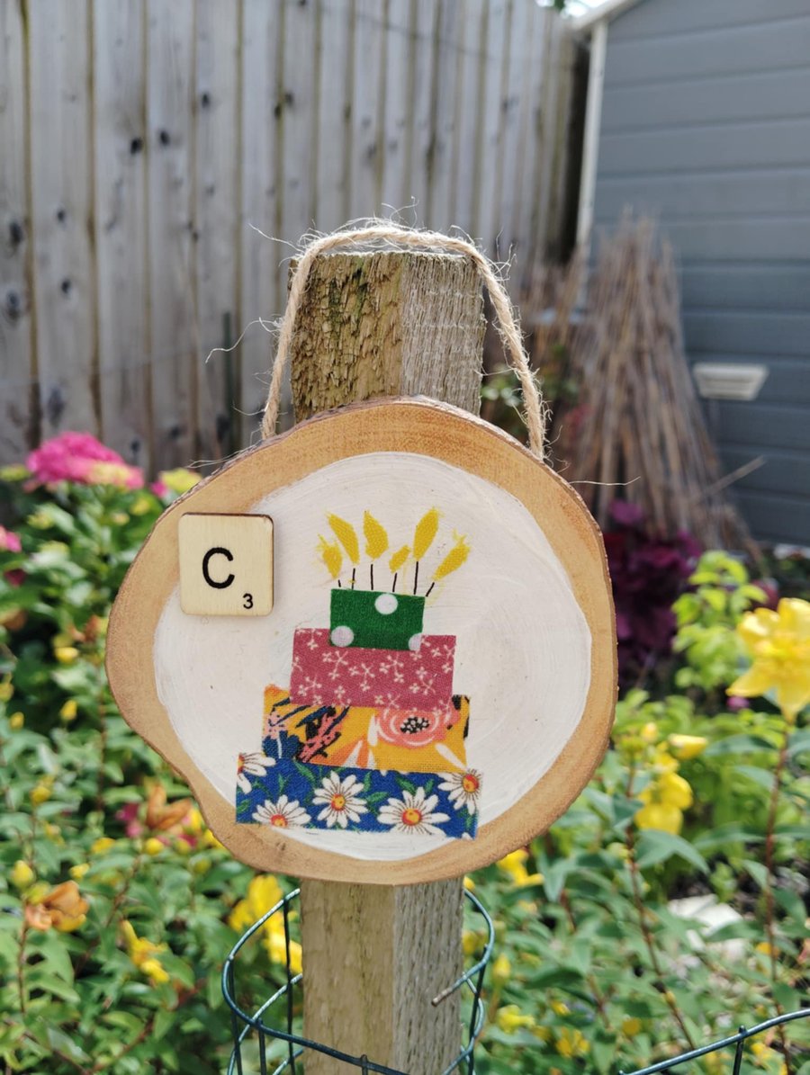 Wooden alphabet art -decorative wall plaque with first letter scrabble tile 