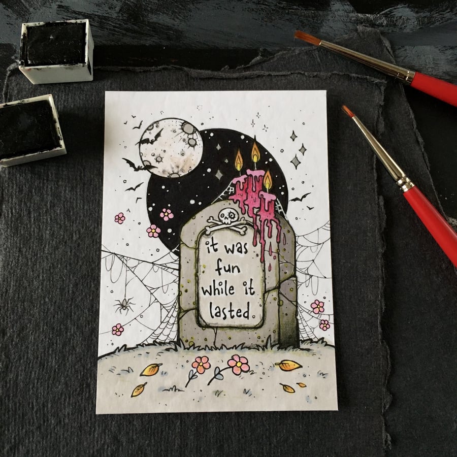 gravestone - inktober - original aceo