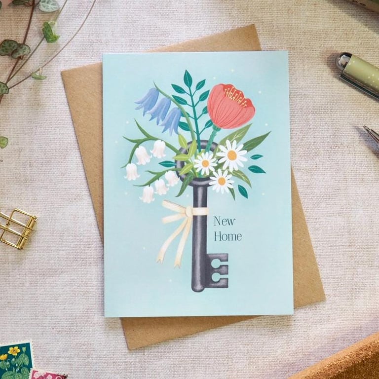 Floral Key New Home Housewarming Card