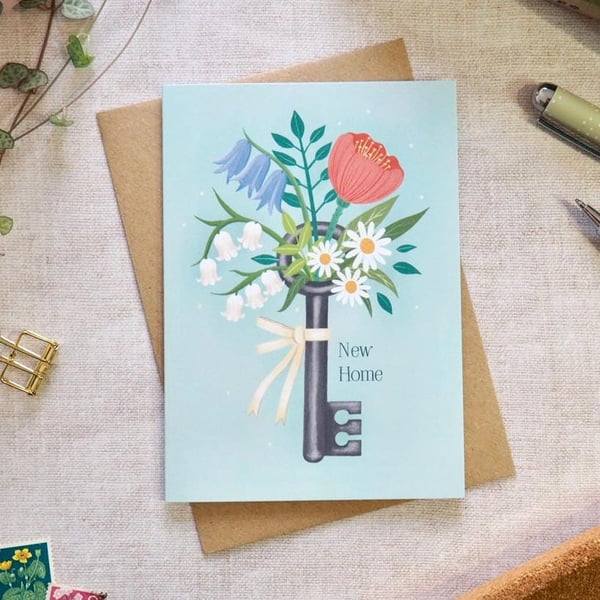 Floral Key New Home Housewarming Card