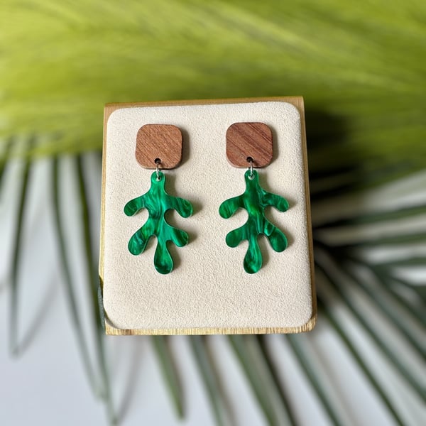 Walnut and Forest Green Matisse Inspired Earrings