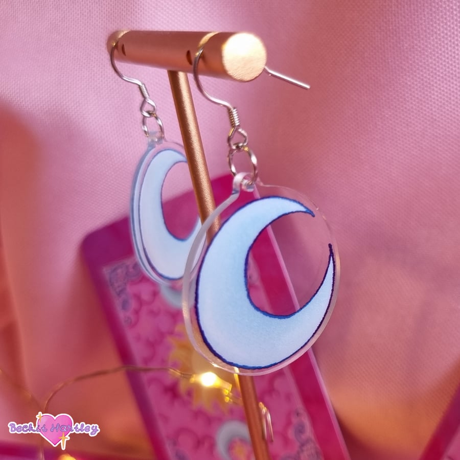 Crescent Moon Acrylic Earrings - Hook Earrings - Illustrated Accessories