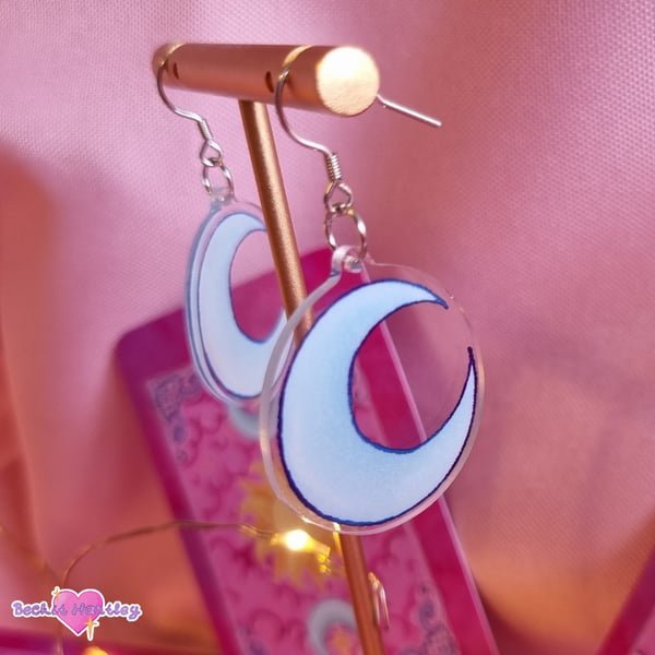 Crescent Moon Acrylic Earrings - Hook Earrings - Illustrated Accessories