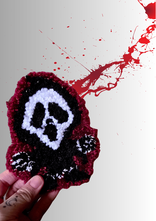 Ghost Face Punch Needle Mug Rug Coaster 