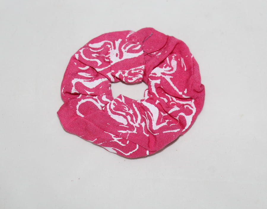 Elasticated hair scrunchie,hair tie,pink and white abstract hand printed.gift
