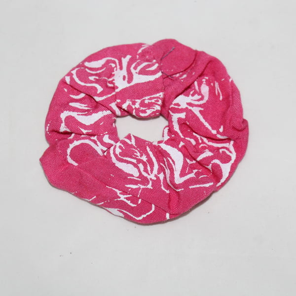 Elasticated hair scrunchie,hair tie,pink and white abstract hand printed.gift