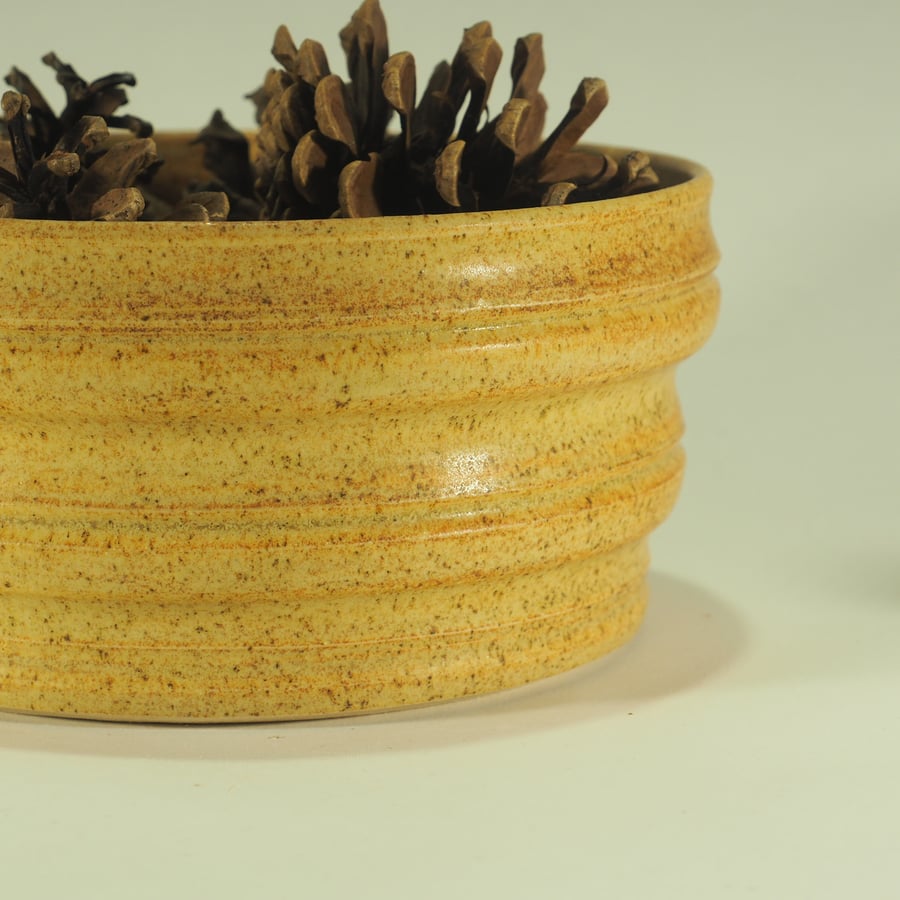 Handmade Oatmeal Ceramic Planter bowl with ogee profile sides