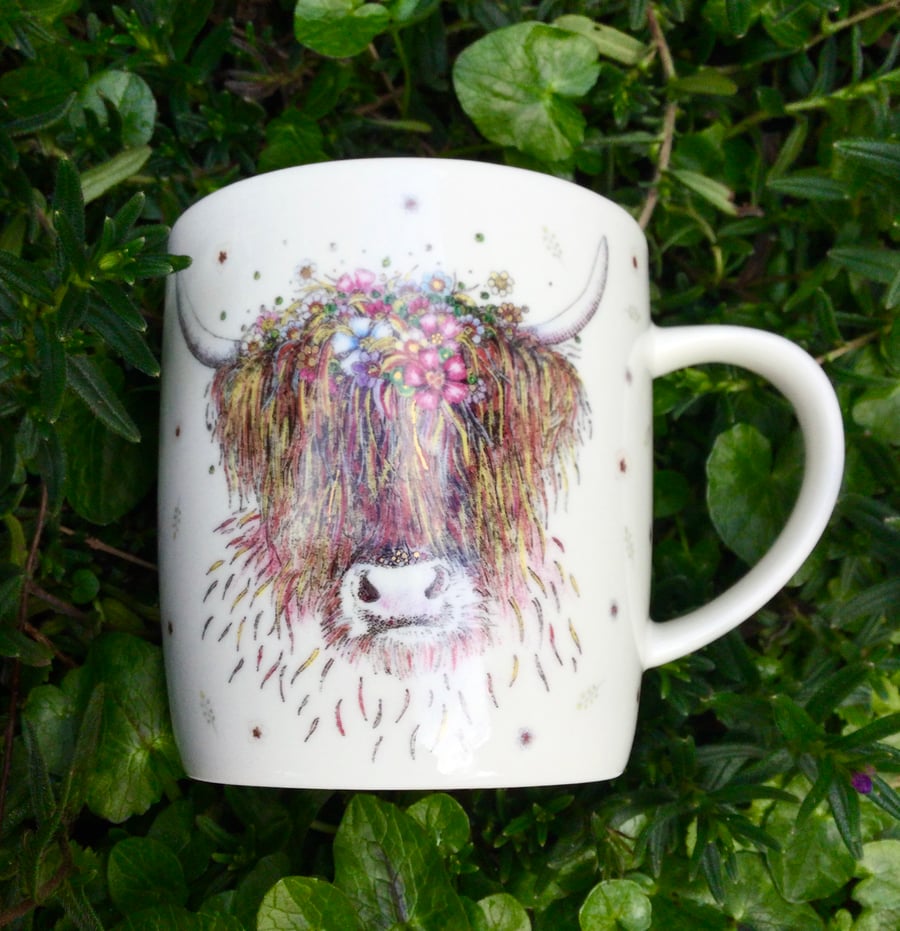 Highland Cow bone China mug