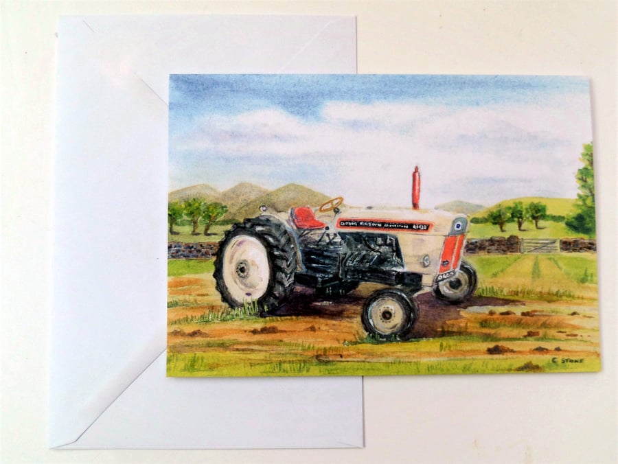 Greetings card blank David Brown 880  tractor from original watercolour