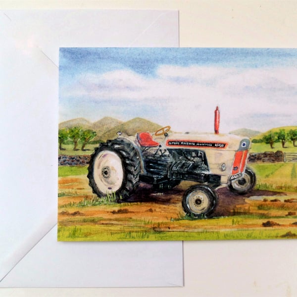 Greetings card blank David Brown 880  tractor from original watercolour