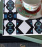 Blue and Black Bold Geometric Pattern Ceramic Tile Trivet with Cork Backing - Image 3