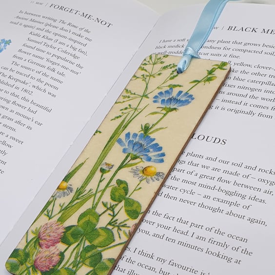 Floral wooden bookmark, flowers, gift for her