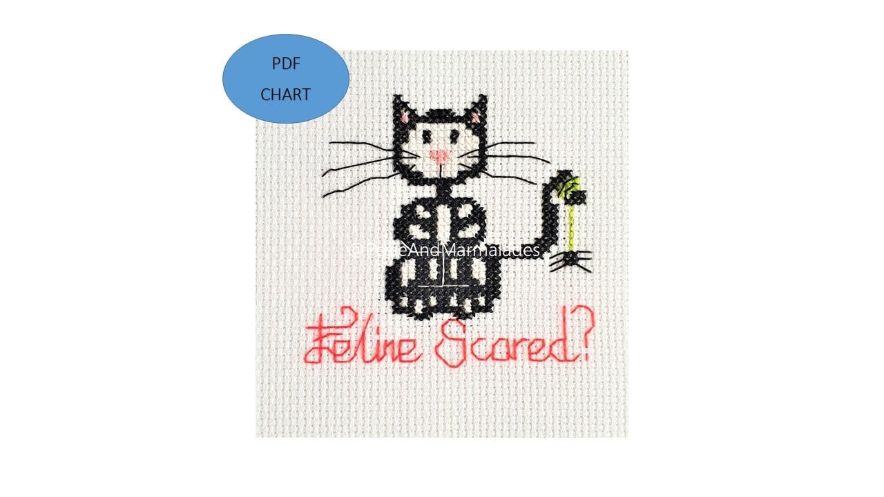 Halloween Cat in Skeleton costume cross stitch design (PDF download pattern)