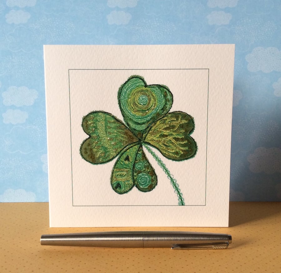 Patterned Four leaf Clover printed card. 