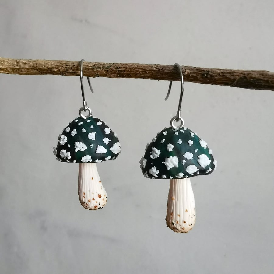 Half-Round Dark Turquoise Mushroom Earrings