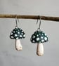 Half-Round Dark Turquoise Mushroom Earrings - Image 1