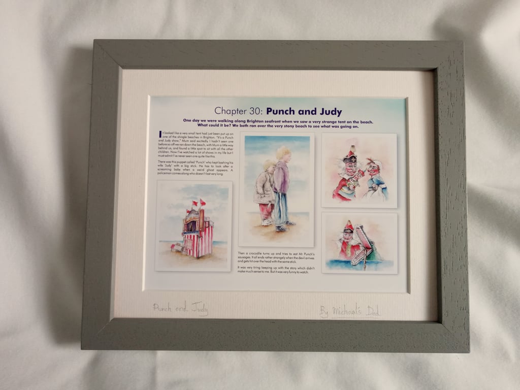 original hand painted watercolour print of a punch and Judy show Weymouth