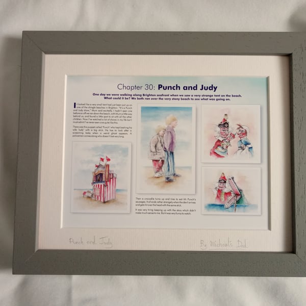 original hand painted watercolour print of a punch and Judy show Weymouth