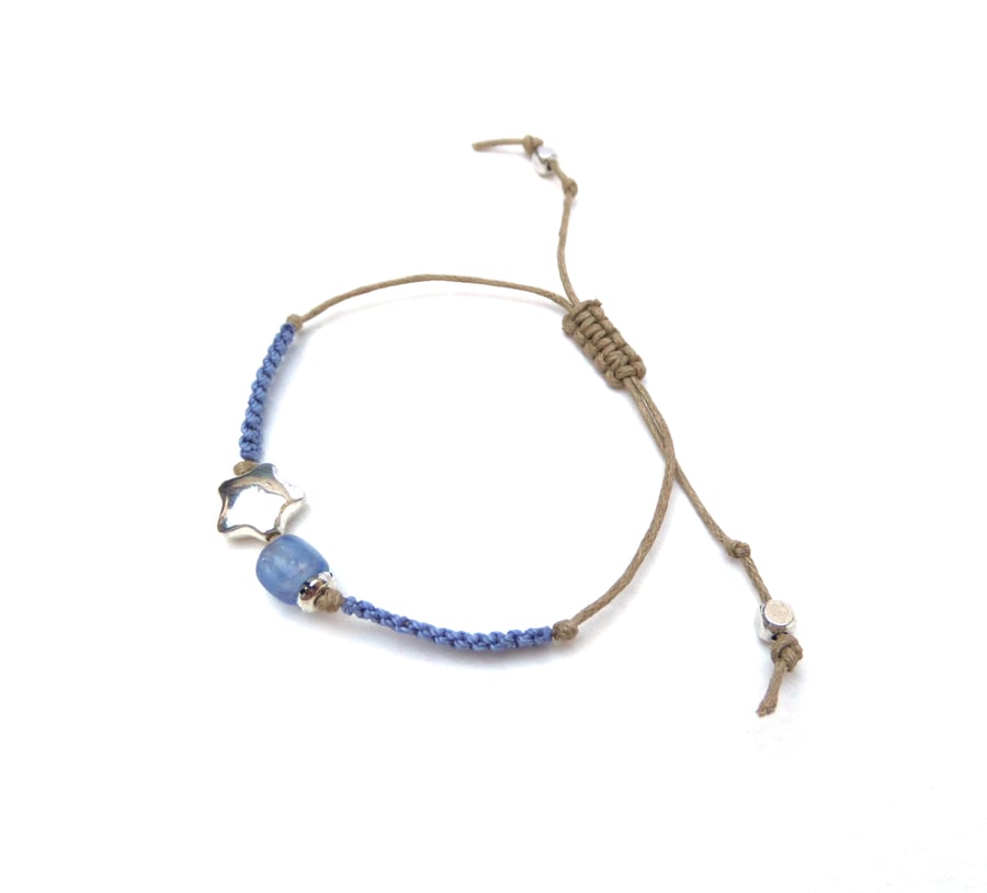 Silver Star Simple Macramé Bracelet Blue tan
