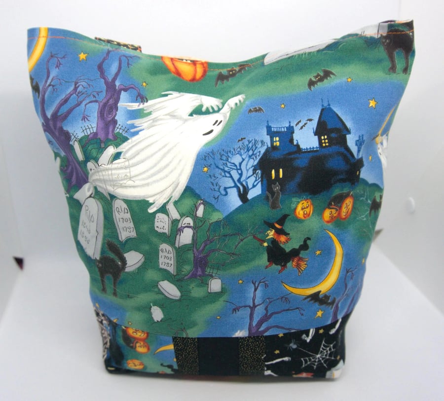 Halloween Trick or Treat Bag Haunted House Ghost Cotton Tote Kids Bag