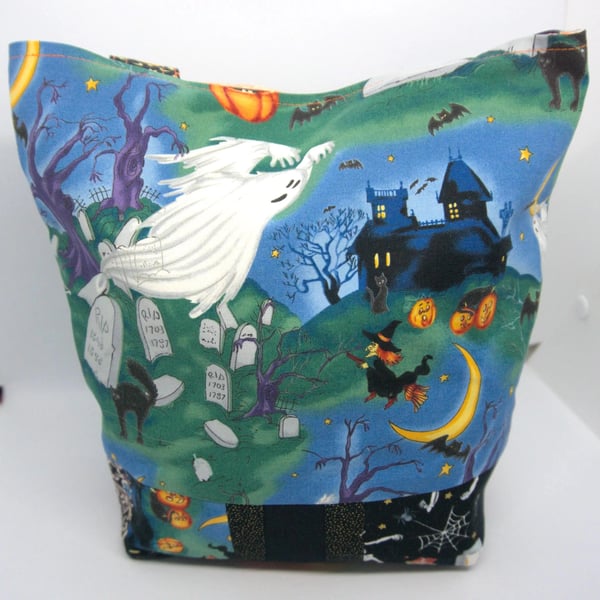 Halloween Trick or Treat Bag Haunted House Ghost Cotton Tote Kids Bag