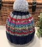 Designer Hand Knitred Ribbed Large Pom Pom Beanie Hat 1-2 Years size - Image 6
