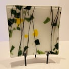 A Beautiful Handmade White, Green, Yellow and Black Glass Fused Plate 