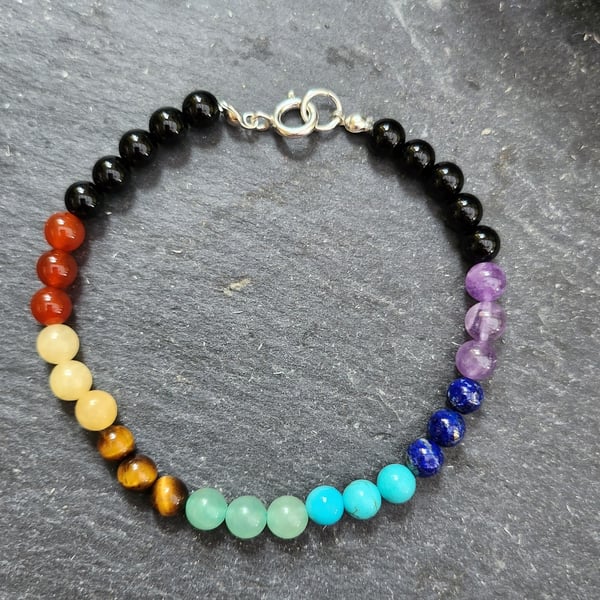 7 Chakras bracelet with sterling silver