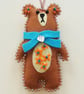 Felt Padded Hanging Bear Beaded - with Blue Scarf