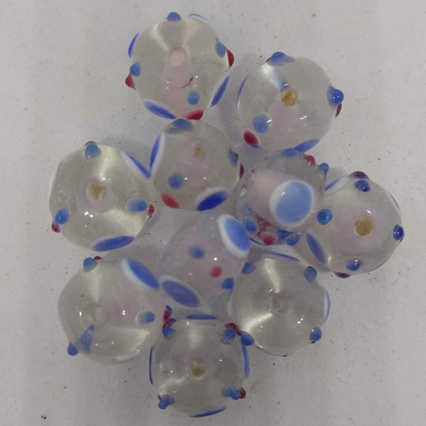 Glass handblown Glass Beads English Handmade  x 10