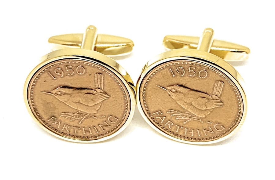 Luxury 1940 Farthing Cufflinks for a 80th birthday. Original British Farthing 