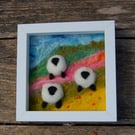 Three Sheep amongst flowers - needlefelt with embroidery