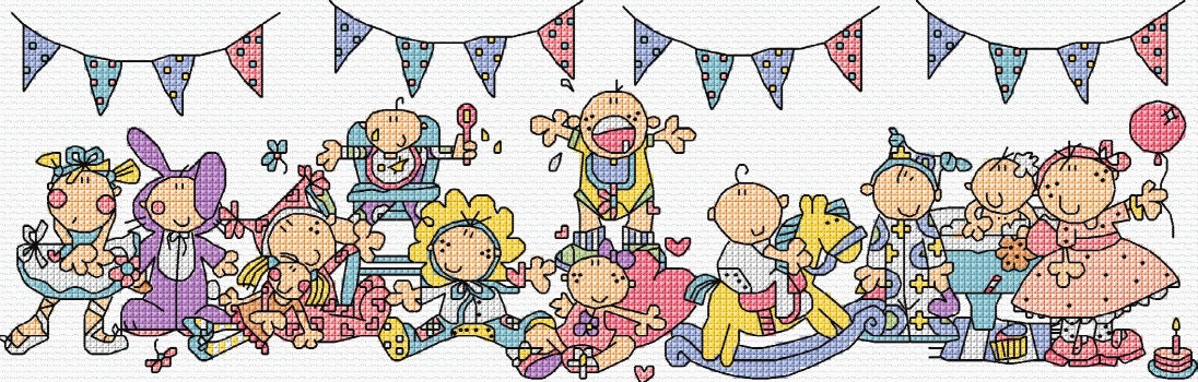 Bang on the door - baby party cross stitch chart