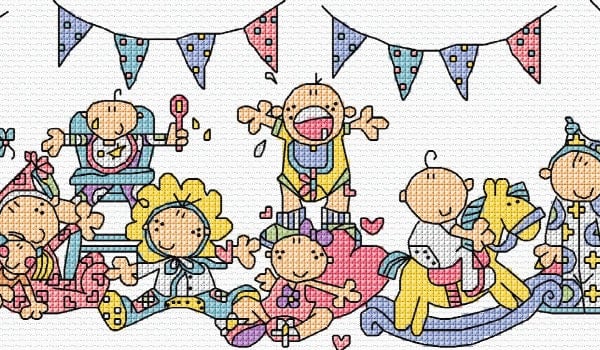 Bang on the door - baby party cross stitch chart
