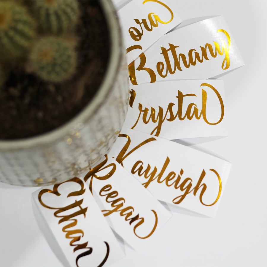 Personalised Name Stickers Chrome Gold Vinyl Wine Glass Box Water Bottle Wedding