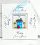 Moving Home Card with Fused Glass Keepsake; Turquoise House Decoration