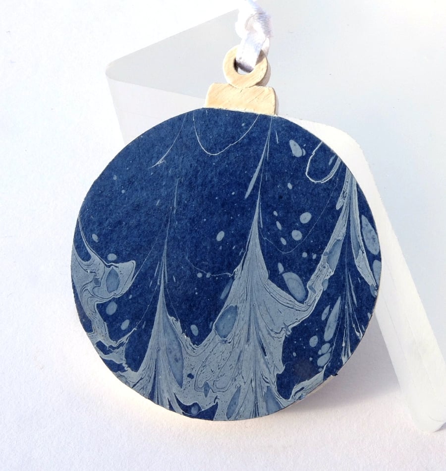 Marbled paper Christmas bauble hanging decoration ornament