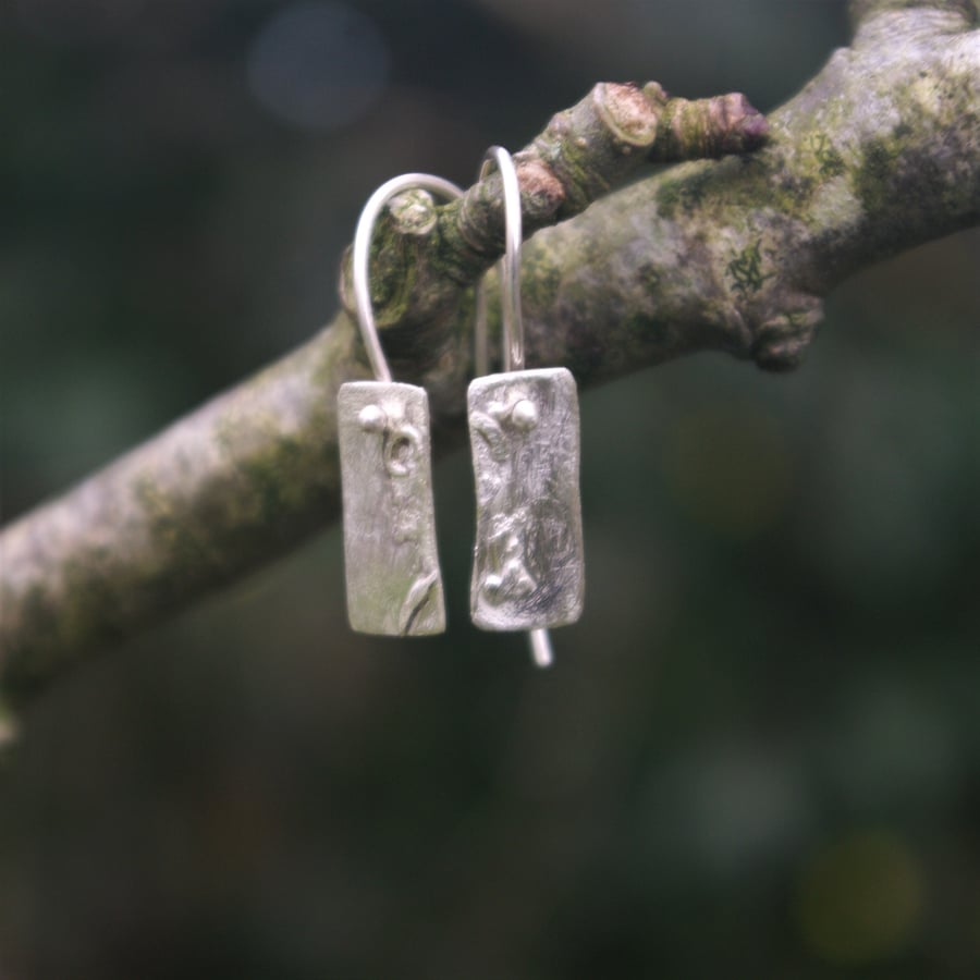 Textured Eco Silver Rectangle Drop Earrings