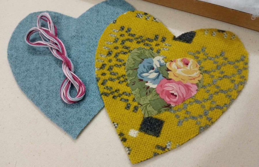 Sewing craft kit - Welsh wool vintage blanket heart 