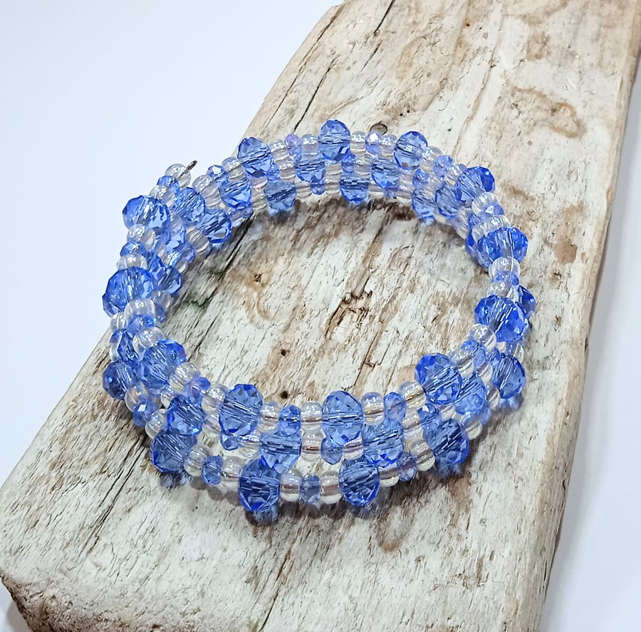 Blue Crystal,Bead Wrap Bracelet - UK Free Post
