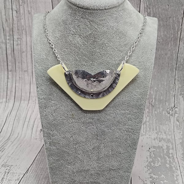 Recycled Aluminium Drink Can Base, Cream Acrylic Shape Necklace Pendant