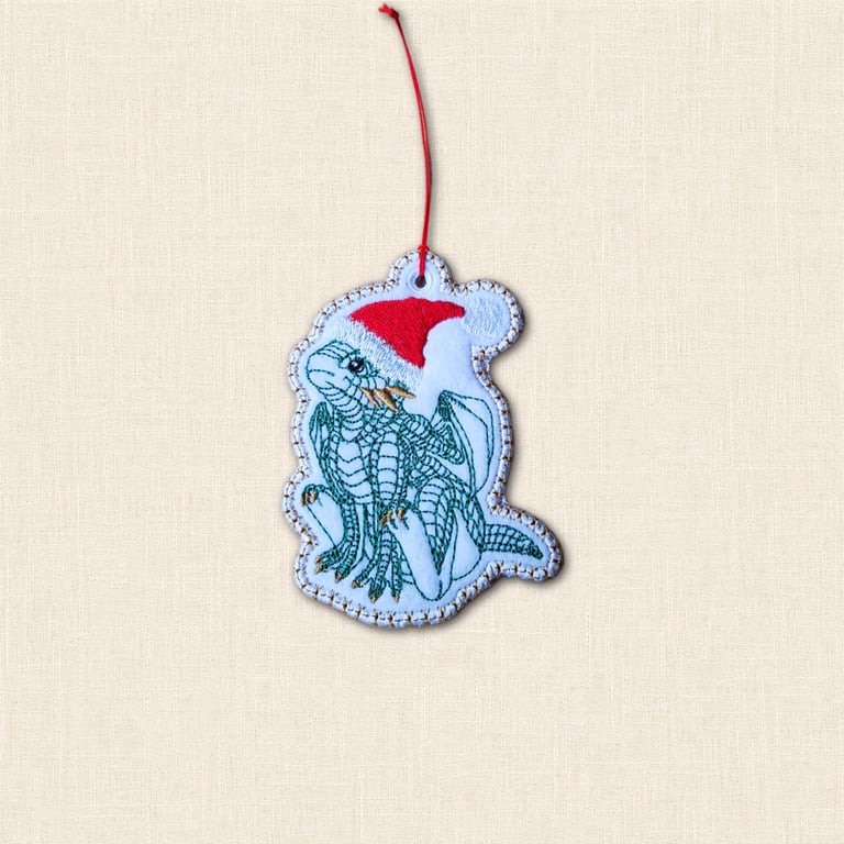 Santa Baby Dragon Christmas Decoration - Embroidered Tree Ornament
