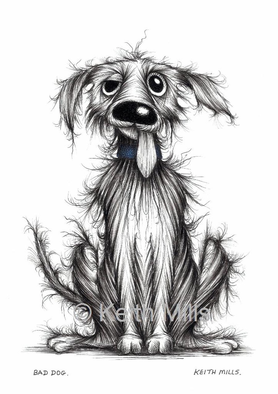 Bad dog Print A4 size picture Happy doggie with sticky out tongue who's naughty