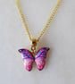 Pink and Blue Butterfly Pendant with gold plated Chain