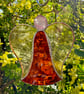 Stained Glass Bell Angel Decoration - Mid-orange glow with amber wings