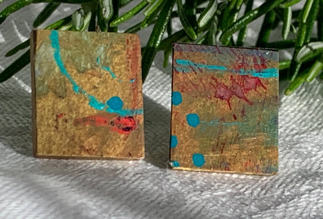 Old Gold, Stainless Steel Post Earrings.
