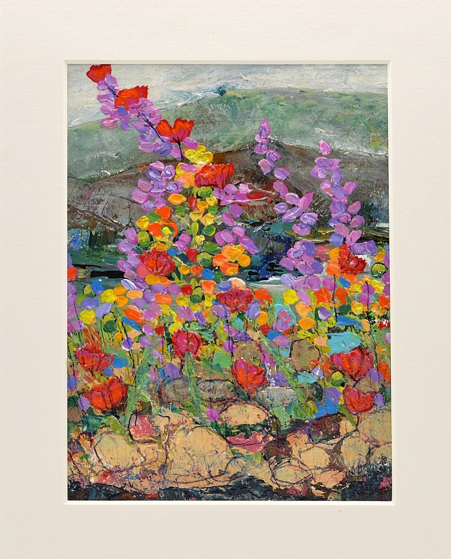 An Abstract Painting of Scottish Wildflowers. 10x8 inches.