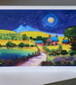 Moonlight, Cottage, Pen Y Fan, Brecon Beacons, Wales, Art Greeting Card, Blank 