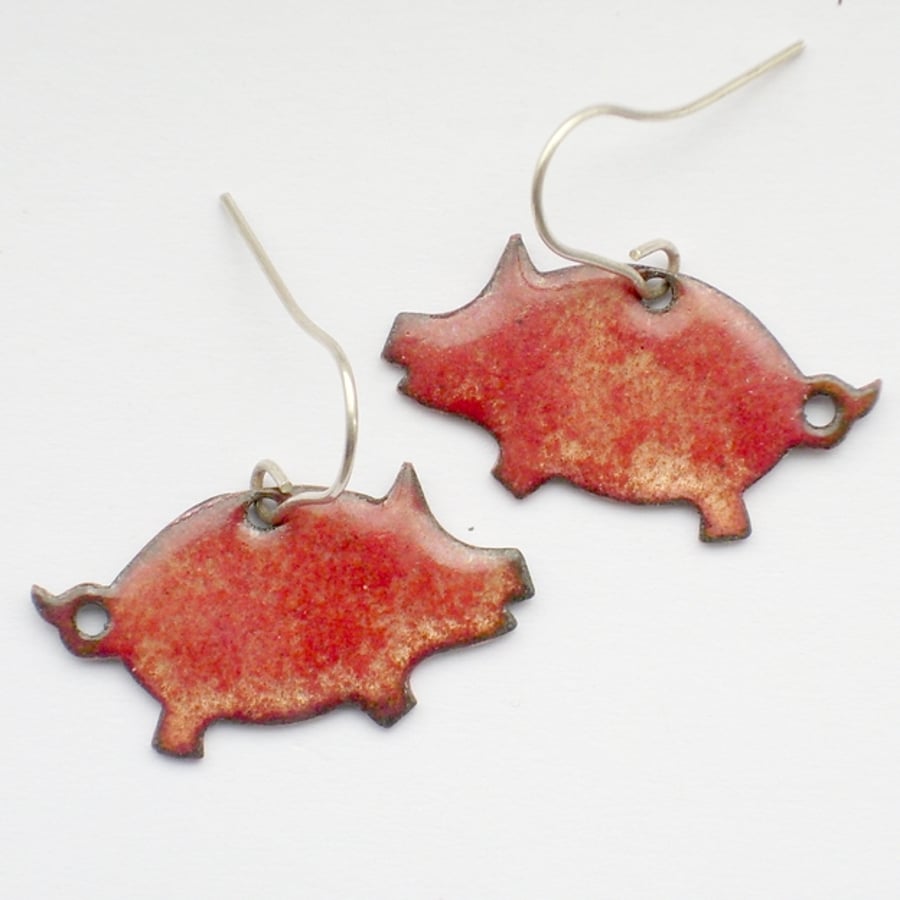 enamel earrings - small pig